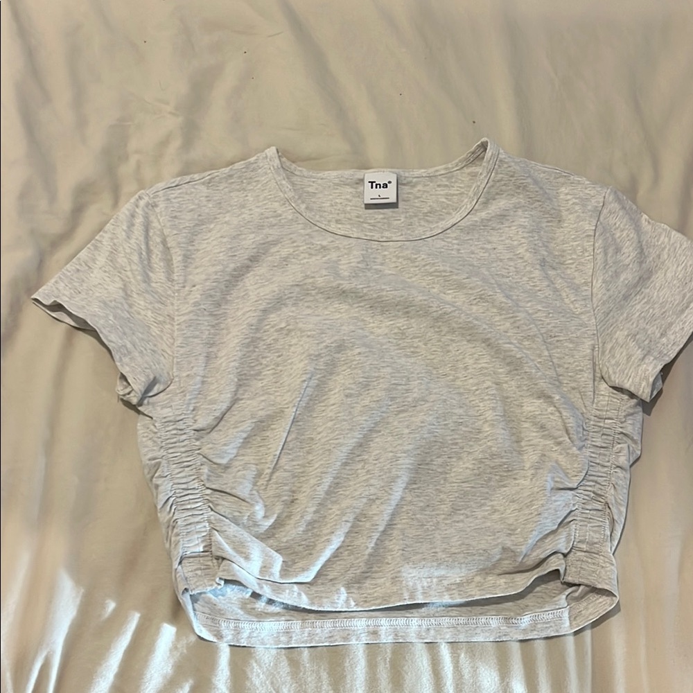 TNA Gray Ruched Crop T-Shirt